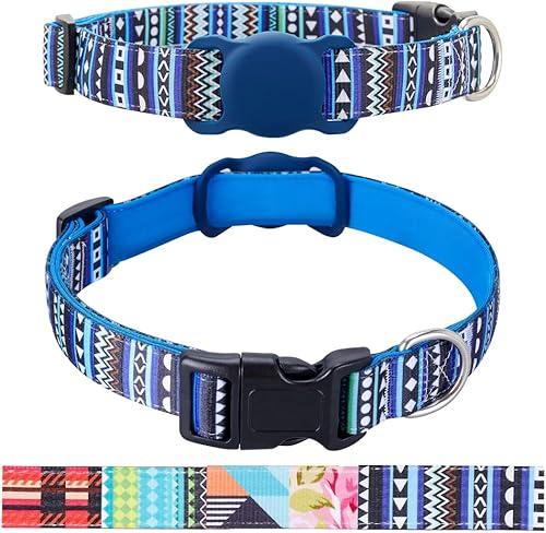 AirTag - Collar para perros pequeños, medianos y grandes, collar acolchado de neopreno suave para gatos y mascotas, collar de poliéster para