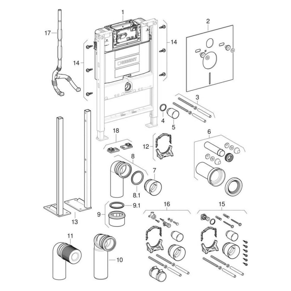 Geberit 111.030.00.1 Bastidor Duofix para Inodoro Suspendido, 98 cm, Cisterna Empotrada Omega 12 cm