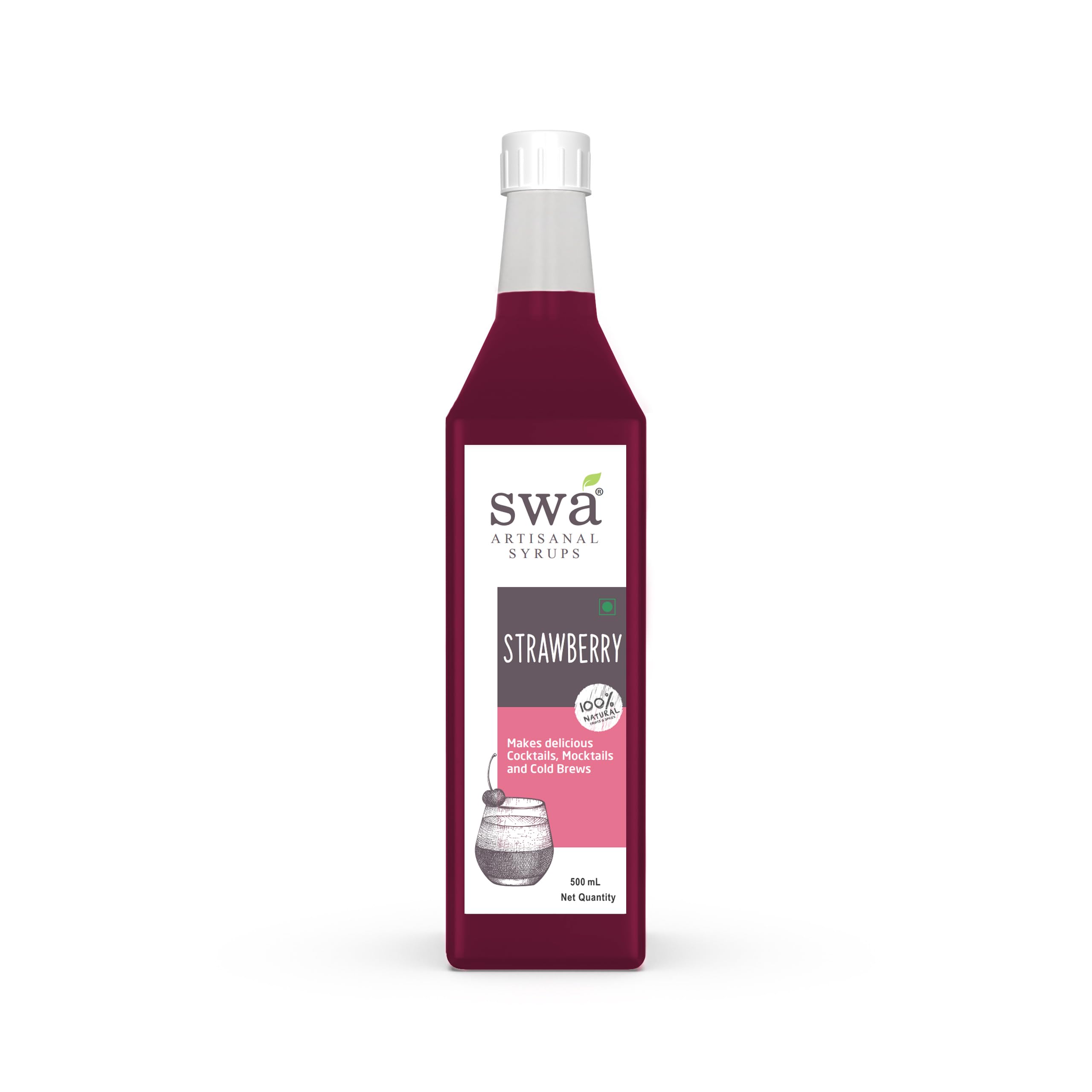 Swa Artisanal Fruit Flavoured Syrup of 500 ml Bottle | Ready to mix | 100% Natural | Cocktail & Mocktail Mixers | Makes 16-20 Drinks (Strawberry)-image-27