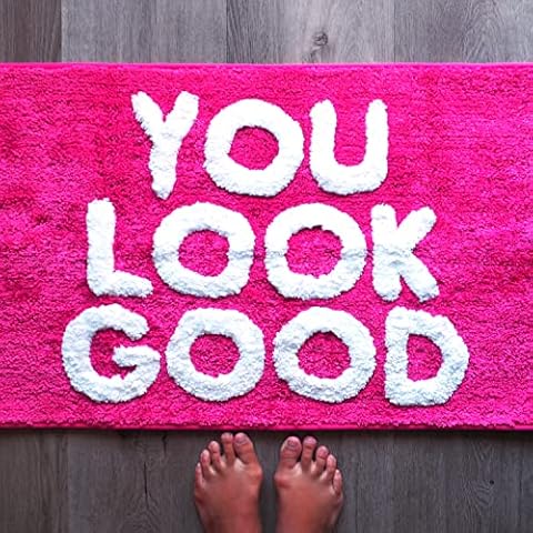 You Look Good Bath Mat Hot Pink Blush Cute Bathroom Rugs for Girls Hello Gorgeous Peach Coral Beautiful Funny Shower Fun Bathroom Decor Non-Slip Washable Kids Women Cover