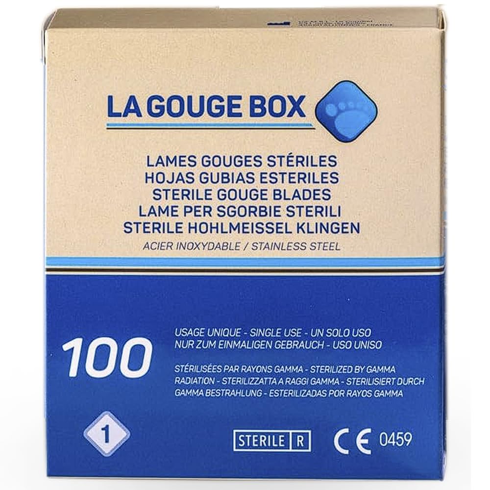 May Set Lames de Gouge pour Podologie & Pédicure | 100x Lames stériles Fig 1 en Acier Carbone + Manche de Scalpel N°3 en Inox | Instruments professionnels pour cors et callosités