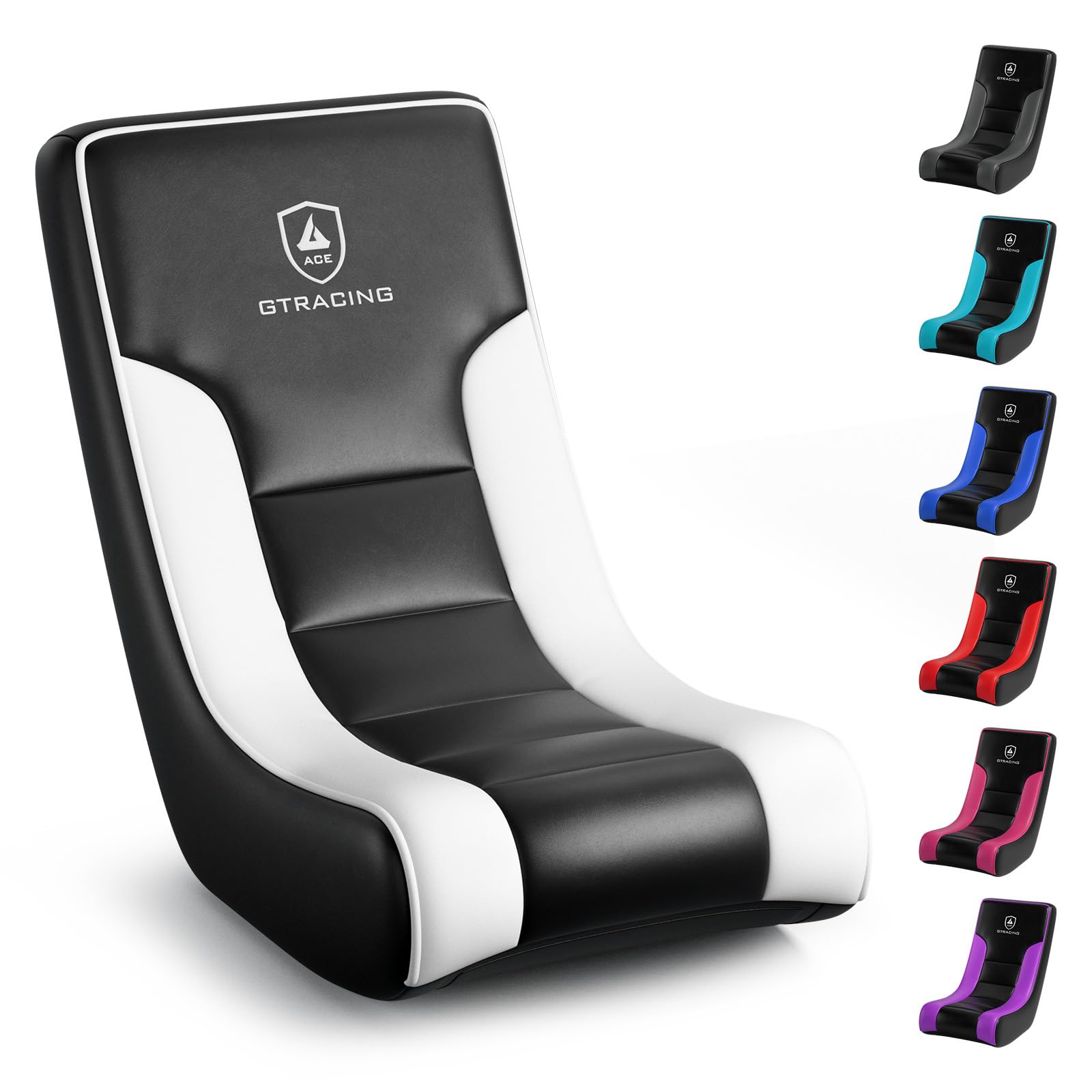 GTRACING Floor Rocking Gaming Chair – Floor Rolling Game Chairs with Angle Limiter, Gamer Rocker Floor Seat, Compact & Lightweight, Black & White