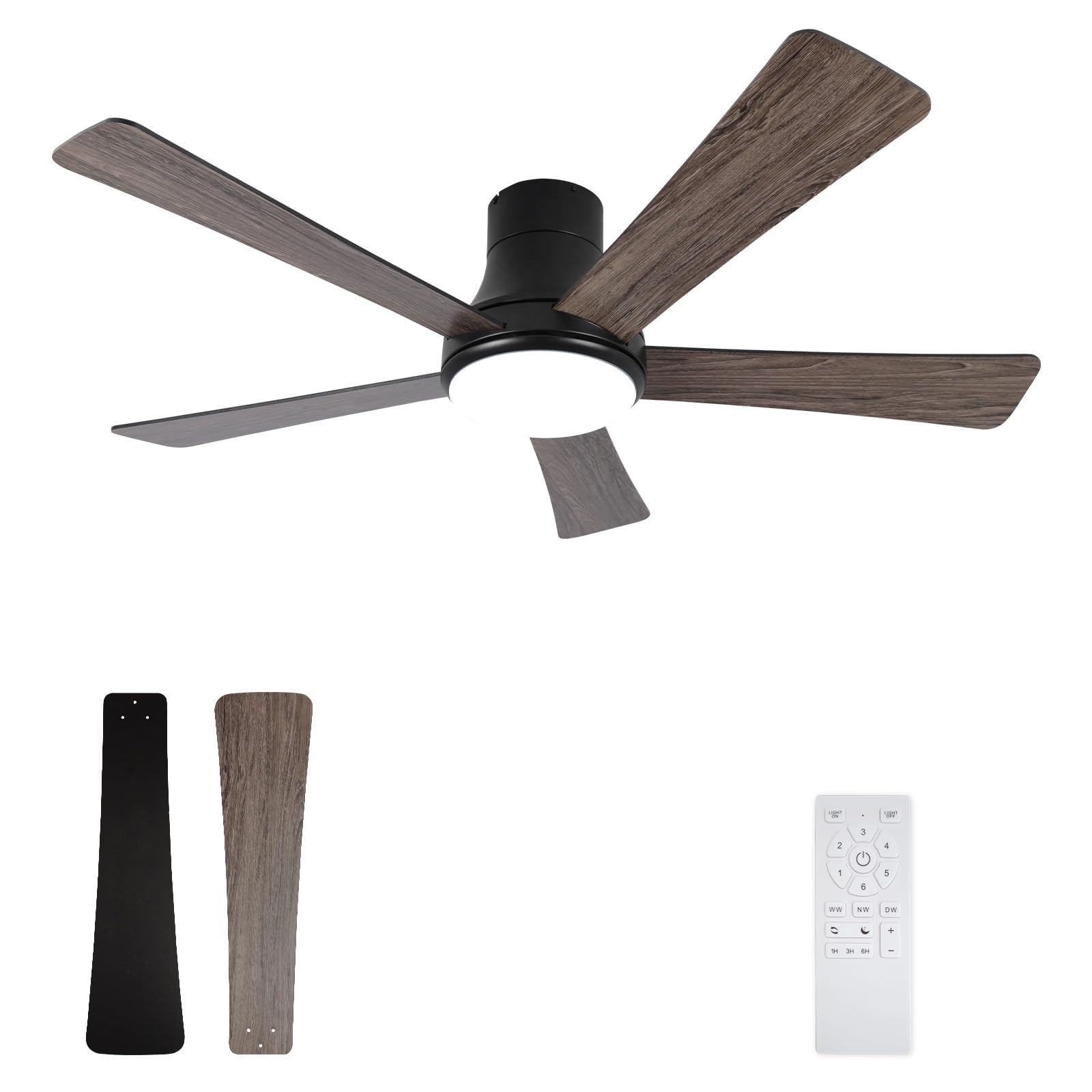 Photo 1 of 52 Inch Ceiling Fans with Lights and Remote, Flush Mount Black Ceiling Fan