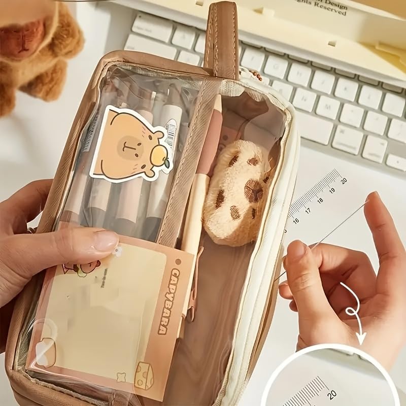Image of Capybara Pencil Case Multi-Layer Plush Capybara Stationery Bag - Kawaii Capybara Gifts for Office or Travel Perfect for Capybara Lovers