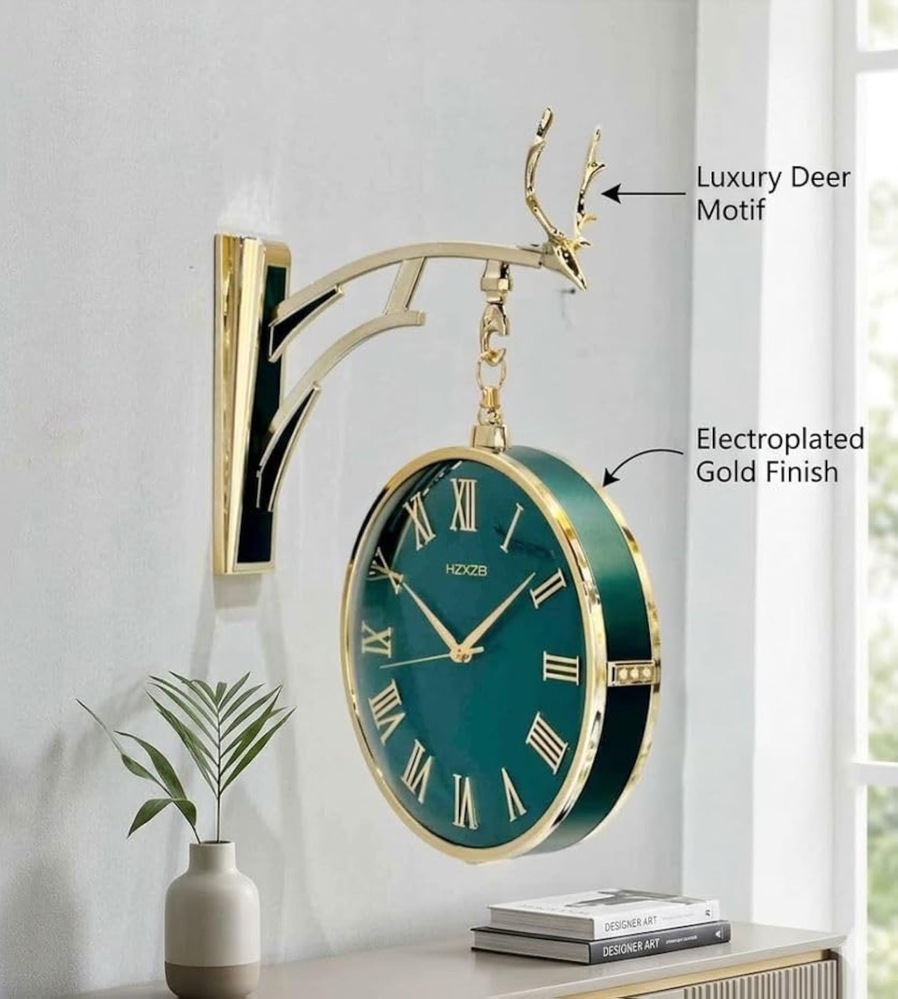 Double Sided Metal Wall Clock with 360° Rotation