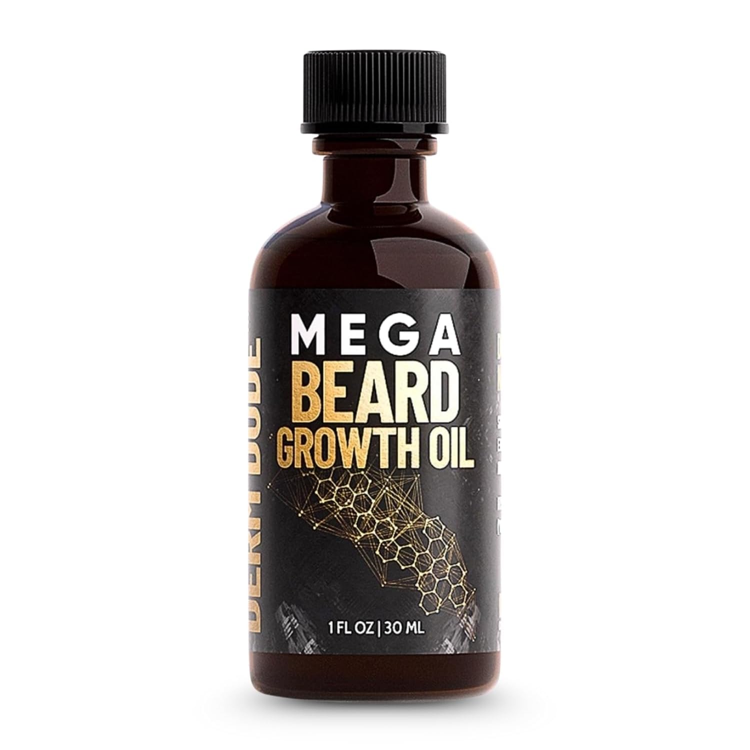 Derm Dude Mega Beard Growth Oil for Men | Formulated with Castor Oil & Jojoba Oil for Hair Growth | Promotes Thicker, Fuller Beard, Hydrates & Softens Facial Hair, Non-Greasy Grooming Treatment - 1 oz