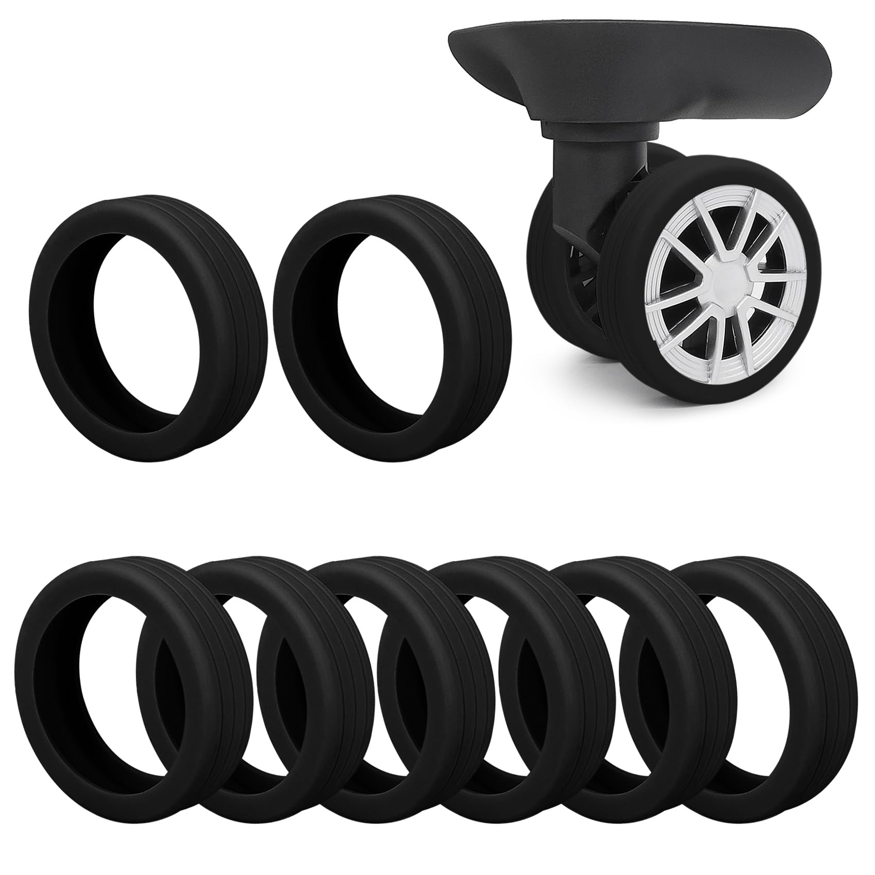 Lelucermaire Luggage Wheel Covers Silicone Suitcase Wheel Protector Noise Reducing Travel Suitcase Wheel Cover Wear-Resistant Luggage Wheel Protectors 8 PCS, Black, Luggage Wheel Covers-picture-46