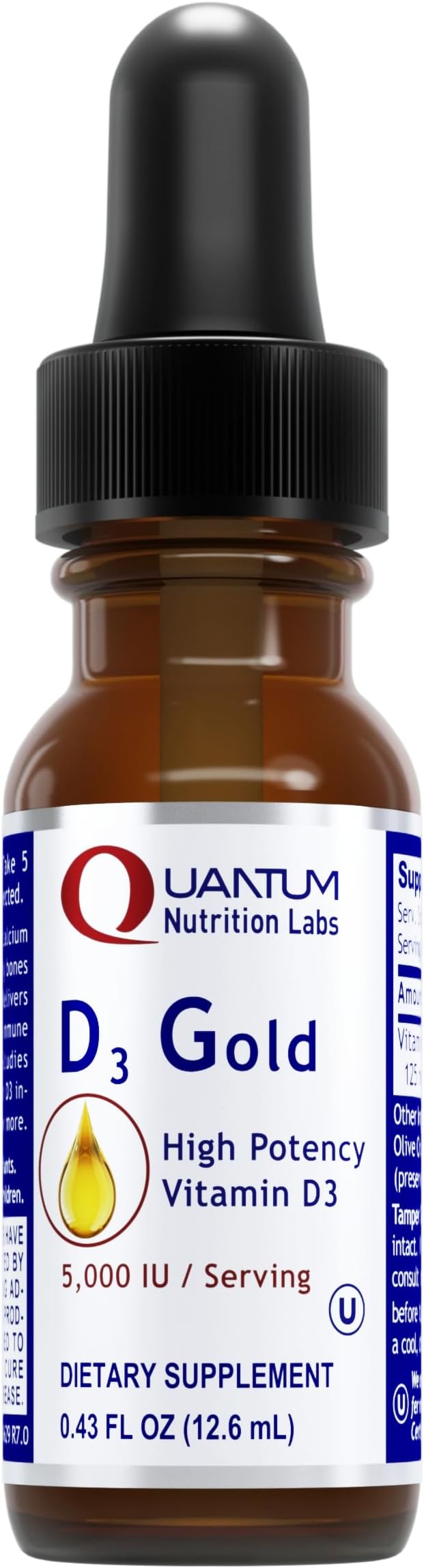 QNL D3 Gold - Vitamin D Liquid Drops - Bone Strength Supplement - Offers Cardiovascular & Immune Support - Premium Health & Wellness Product - 0.43 fl oz