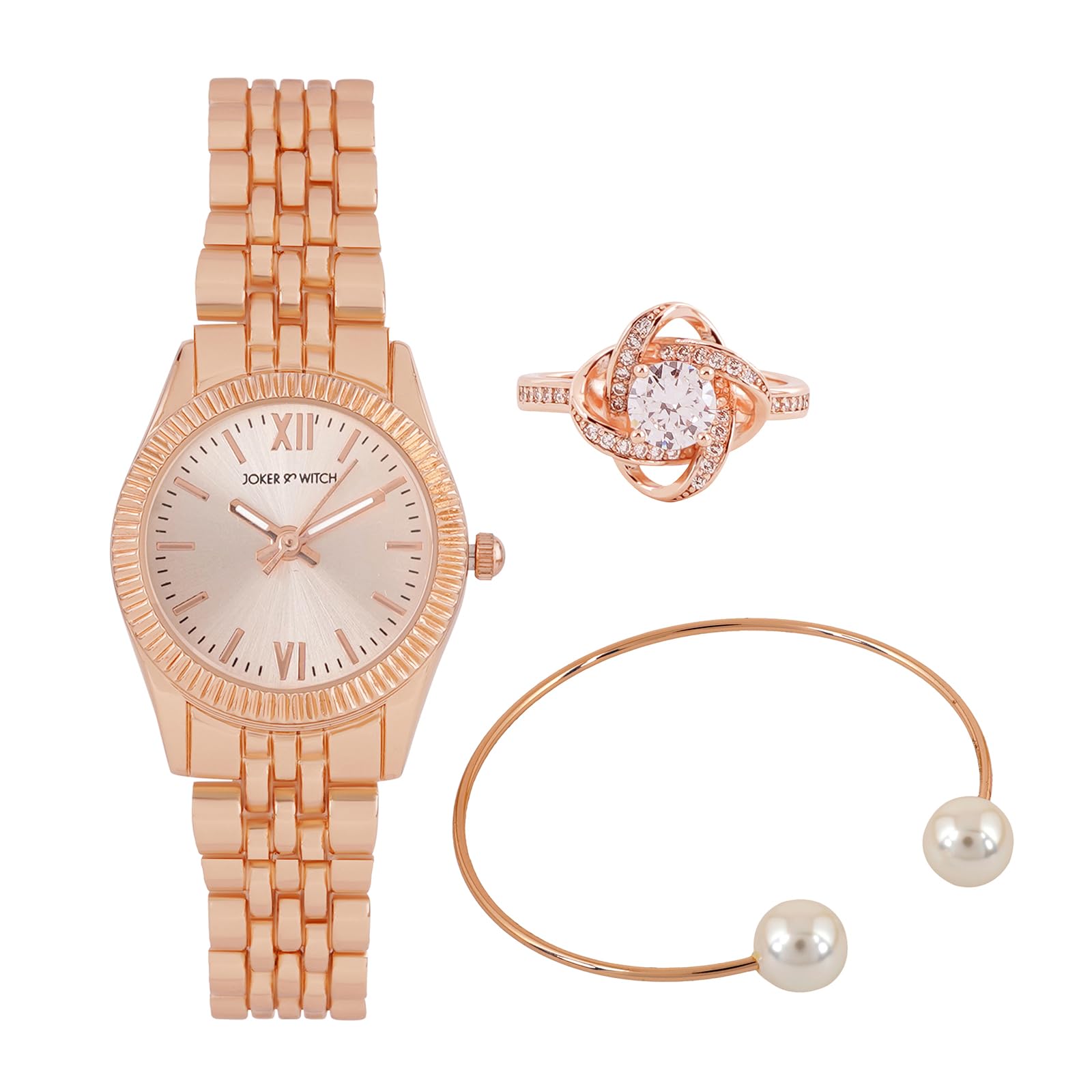 Joker & Witch Stainless Steel Women Nelsie Love Triangle Analogue Watch Gift Set, Rose Gold Dial, Rose Gold Band (B0CGR8Z2FK) Amazon Price History, Amazon Price Tracker
