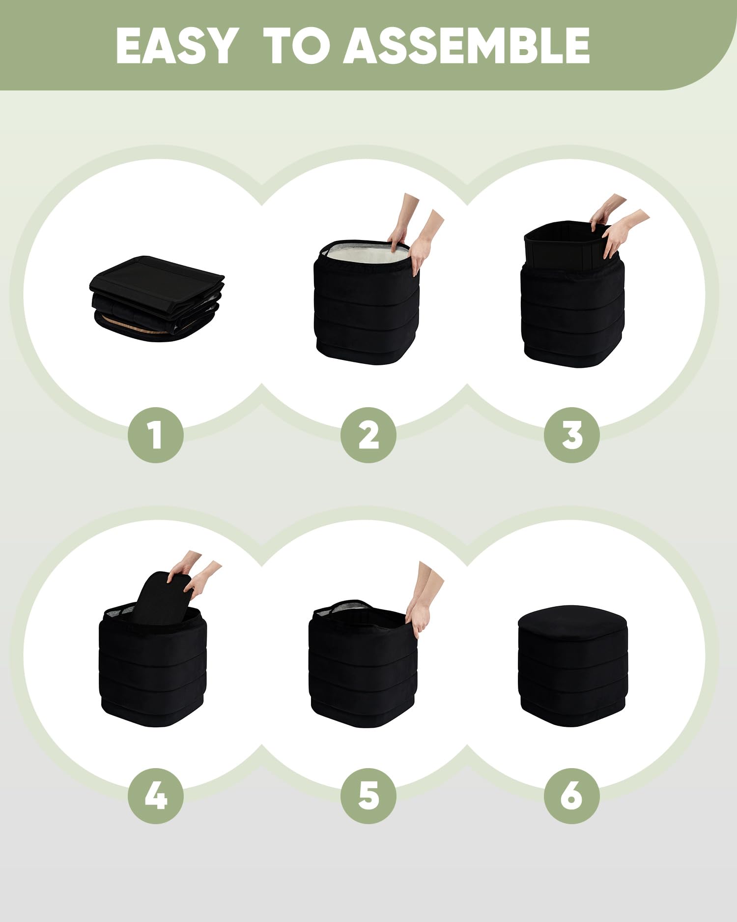 Bonlife otomana con Espacio de Almacenamiento, reposapiés Plegable con Mesa, reposapiés, reposapiés para salón, Dormitorio, Pasillo, Terciopelo Negro, 38 x 38 x 38 cm