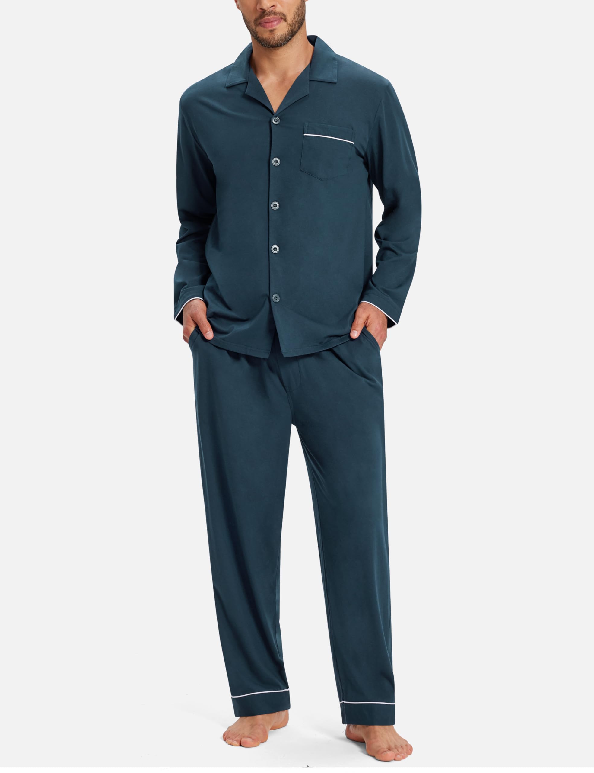 MoFiz Pijamas Hombre Invierno Algodon Manga Larga Pijama con Botones M-4XL