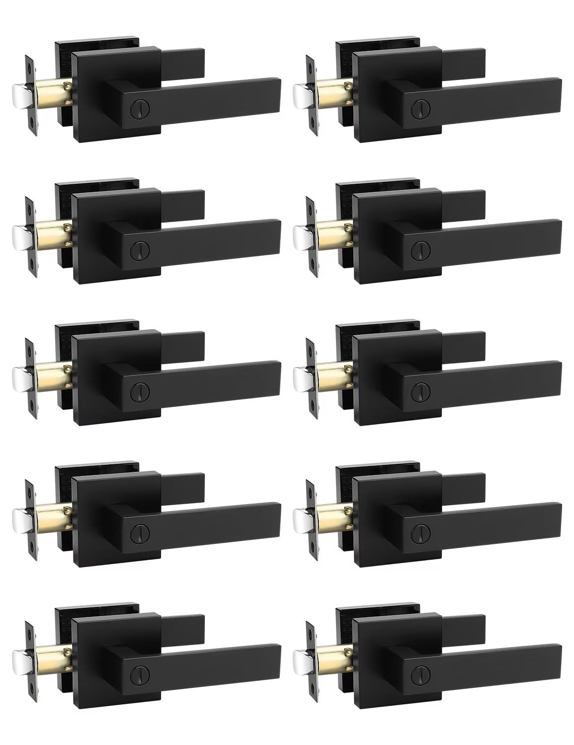 9 Pack Square Privacy Door Levers Locksets in Matte Black Finish, Bed/Bath Door Levers Keyless Interior Handles,Reversible for Left Right Handed Doors