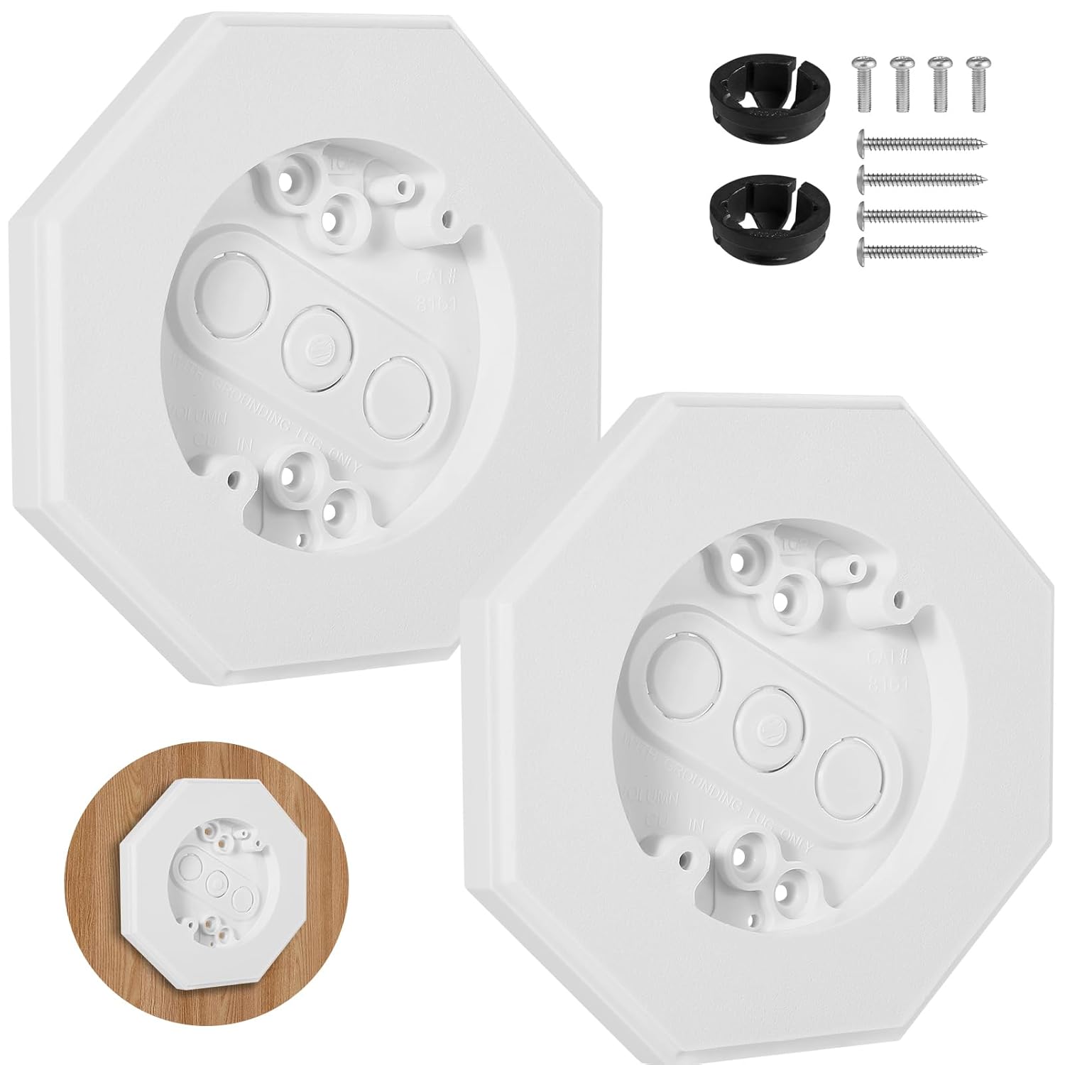 8161 Vertical Siding Lamp Octagon Mounting Kit,Paintable Block with Built-in Electrical Box for T-111, HardiePlank & Flat Surfaces (2-Pack) -White