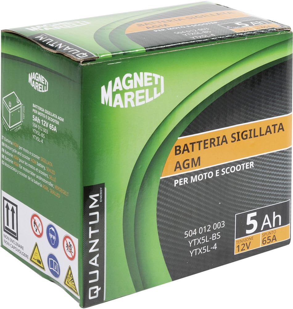 Magneti Marelli Batteria Quantum 5Ah AGM 65A Sigillata | Batteria Moto 12V Precaricata | Tecnologia AGM Senza Manutenzione Per Avviamento Affidabile E Prestazioni Costanti