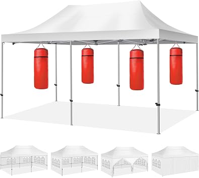 10X20 Portable Pop Up Canopy Tent, Waterproof Foldable Outdoor Canopy,Heavy Duty Gazebo, Sidewalls, Steel Frame, Easy Set Up, White