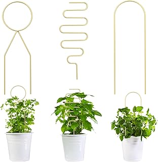 U-Vathing 3 Pcs Small Metal Trellis for Indoor Potted Plants, Gold Trellis for Climbing Plants, Mini Gold Trellis for Climbing Plants, Support Stake House Plants Trellis for Hoya Garden Potted Plant (Gold)