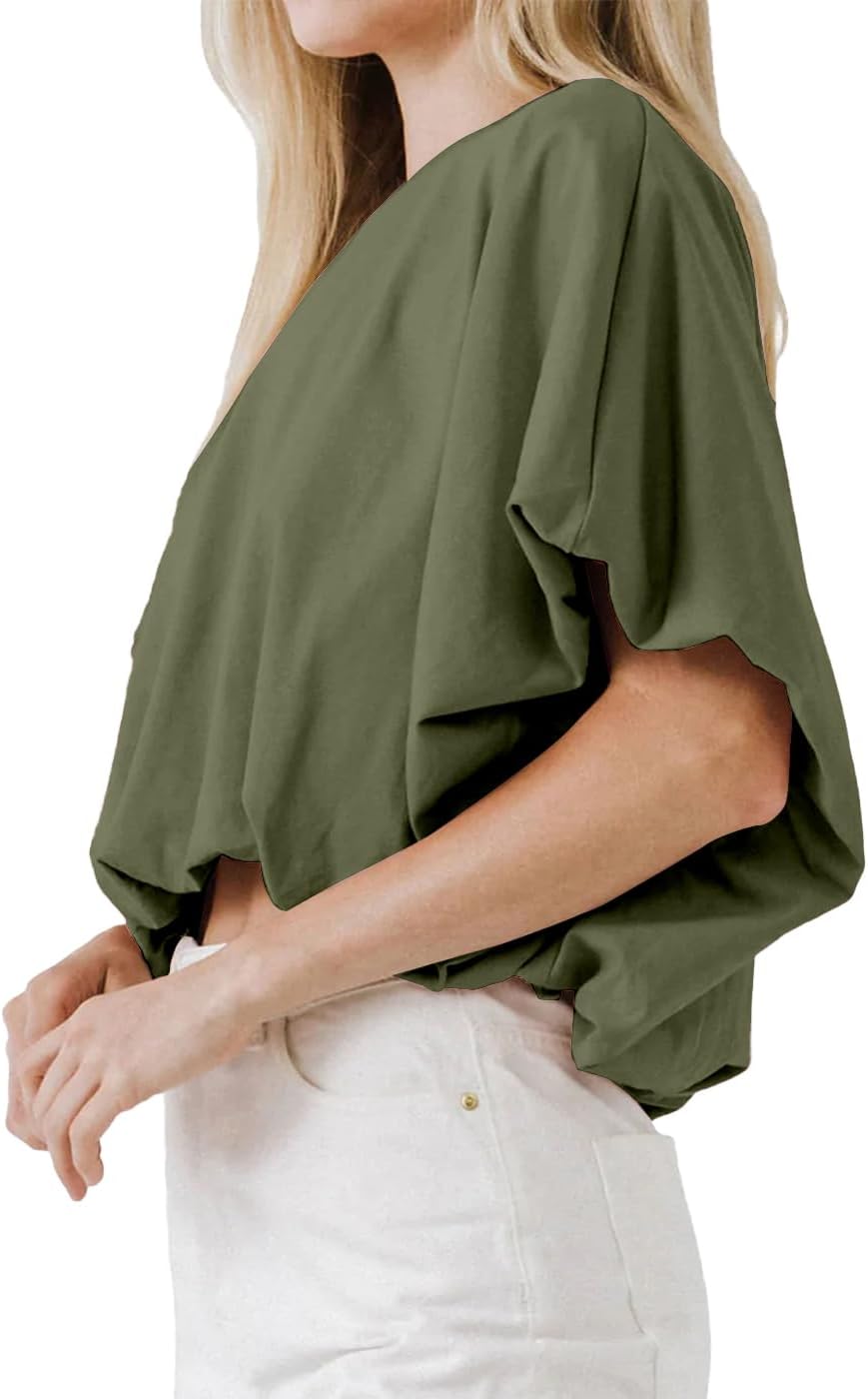 Womens Summer Crewneck Crop Tops Short Sleeve Casual Loose Cropped T Shirts - Image 3