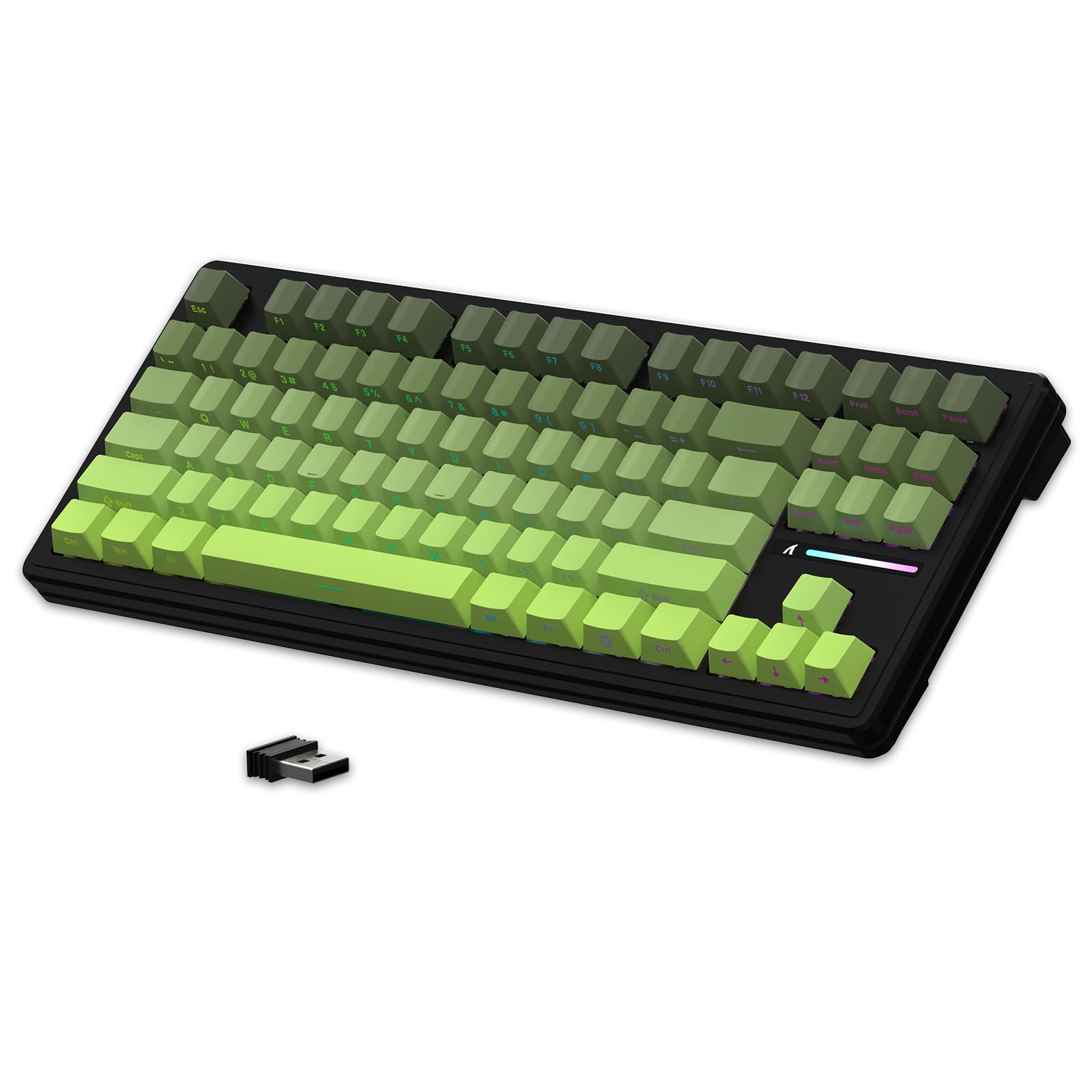 LexonElec x ATTACK SHARK M87 Tastiera da Gioco Wireless 75%, BT5.0/2,4GHz/Cablata, 27 RGB Backlit, Tastiera Meccanica TKL, Hot-swap Linear Switch, QWERTY Copritasti PBT con Stampa Sfumato-Nero/Verde