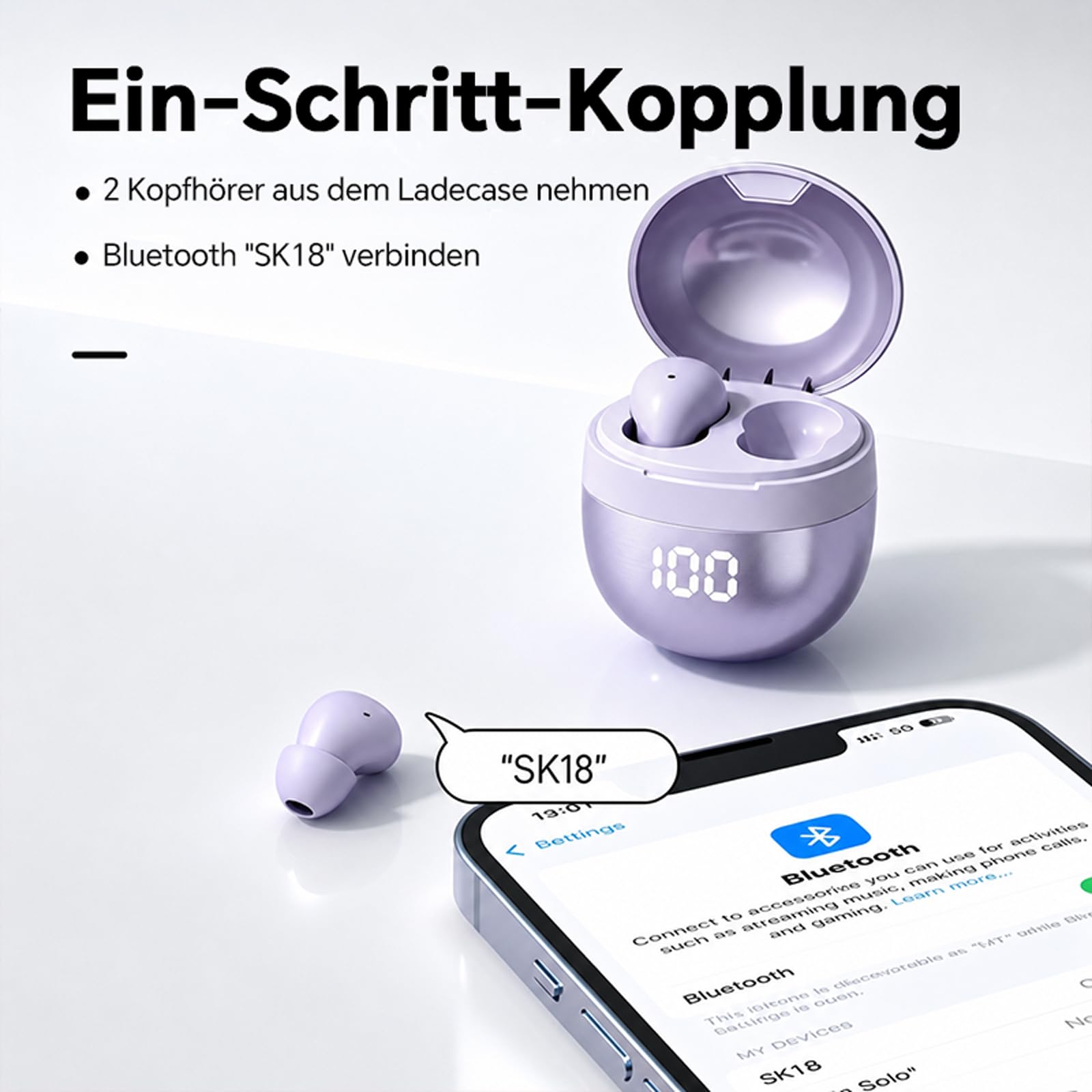 Xmenha Mini écouteurs invisibles Bluetooth sans fil intra-auriculaires Violet