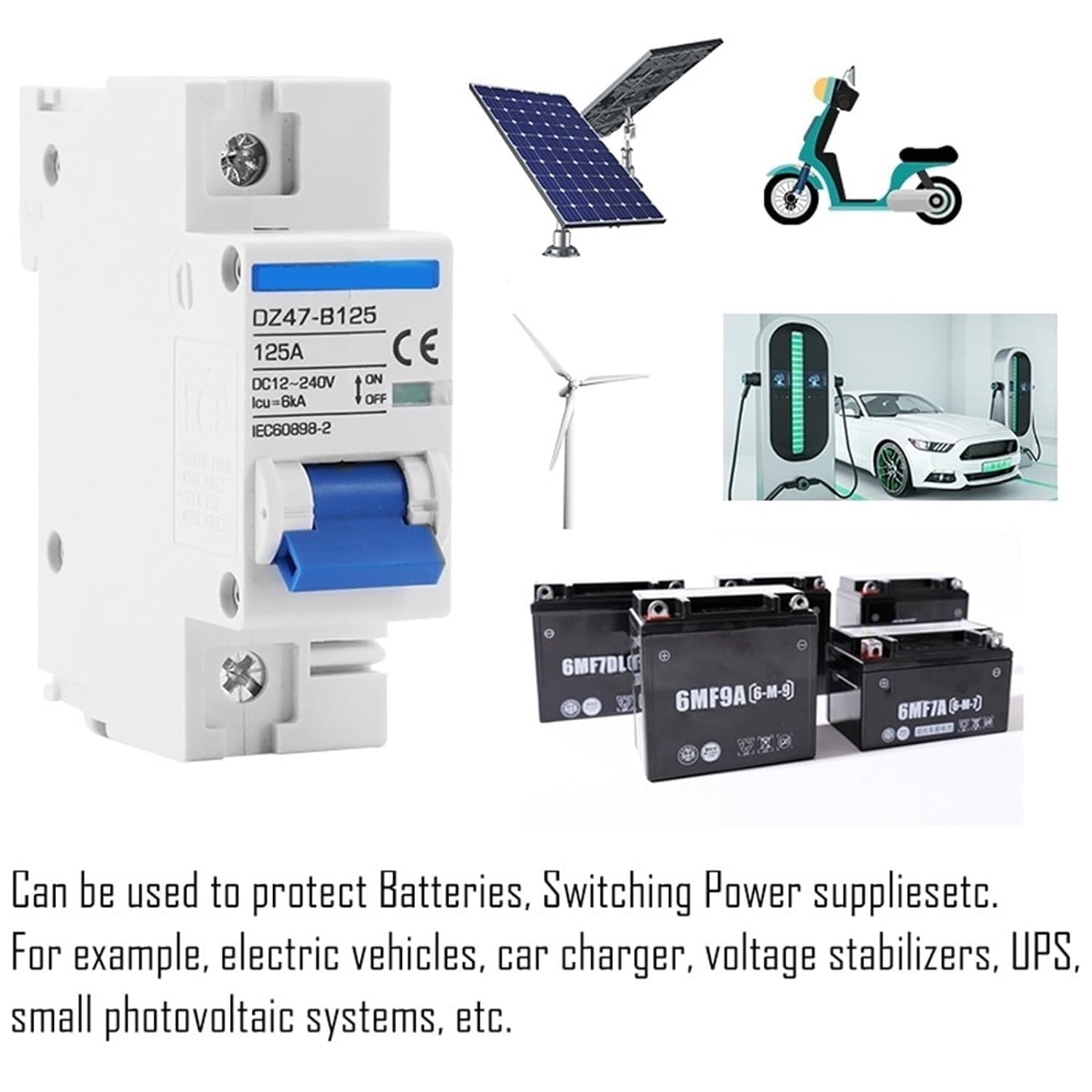 24 V DC 12 V 36 V 48 V 72 V Protector 80A 125A 63A 1P 2P automatyczny wyłącznik zwarciowy typ B AC-DC 2000 W do 6000 W 1 szt. (1P-1P, 125A)