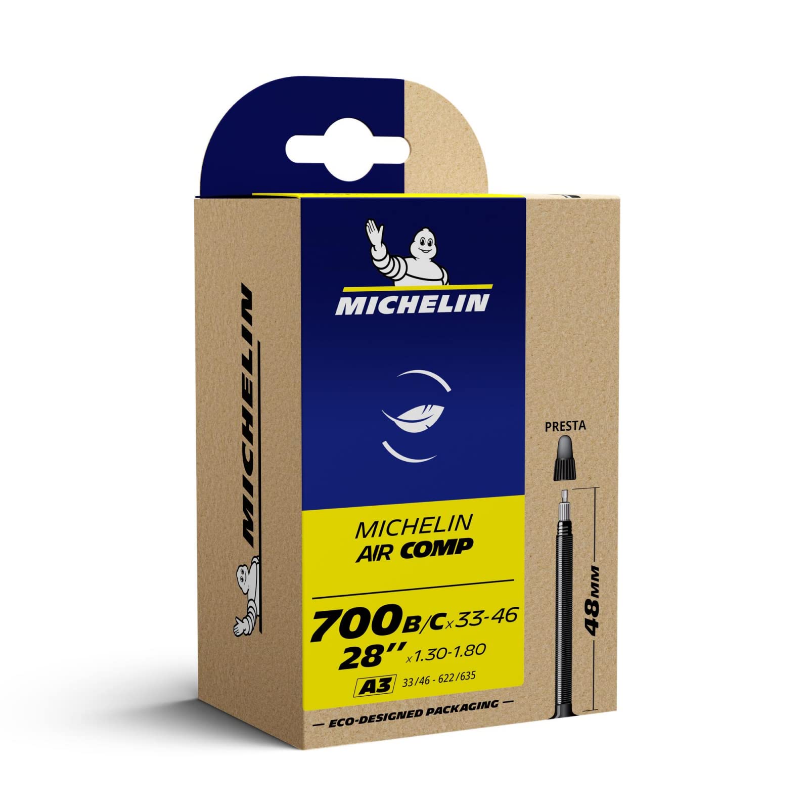 Michelin A3 Aircomp, Unisex Adult Air Chamber, Black, 48 mm, Size