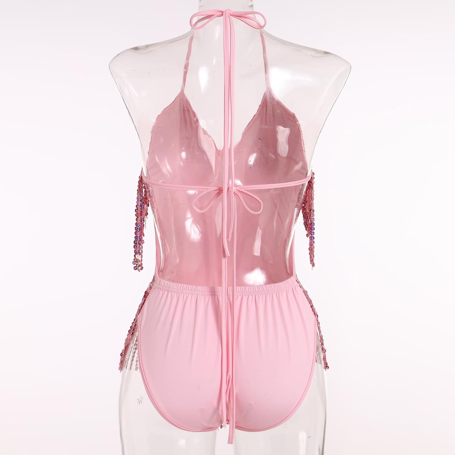 FYMNSI Women Music Festival Rave Outfits Sleeveless Sequins Tassel Bodysuit Leotards One Piece Nightclub Halloween Costume
