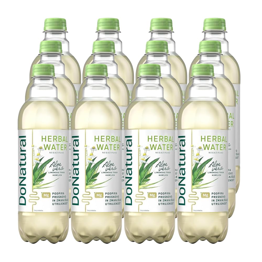 Paquete de 12 DoNatural Agua Herbal de Aloe Vera – Hierba de limón y manzanilla, 500 ml – Bebida baja en calorías de aloe vera con magnesio y fibra, sin edulcorantes artificiales