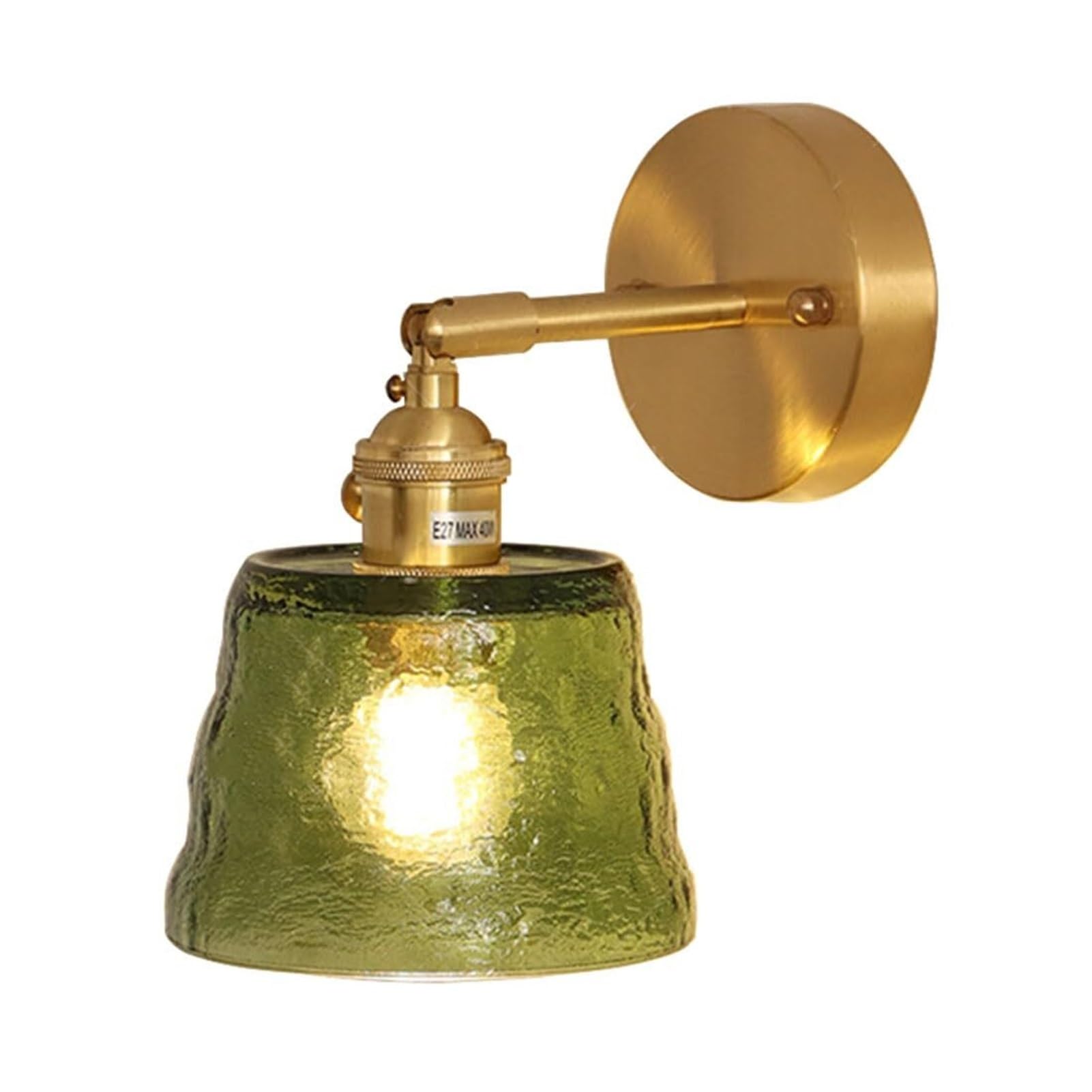 HUAYUSEDF Green Glass Industrial Bedside Wall Lamp with Switch Vintage Modern Sconce E27 for Bedroom Living Hallway Kitchen Farmhouse Hotel(A)