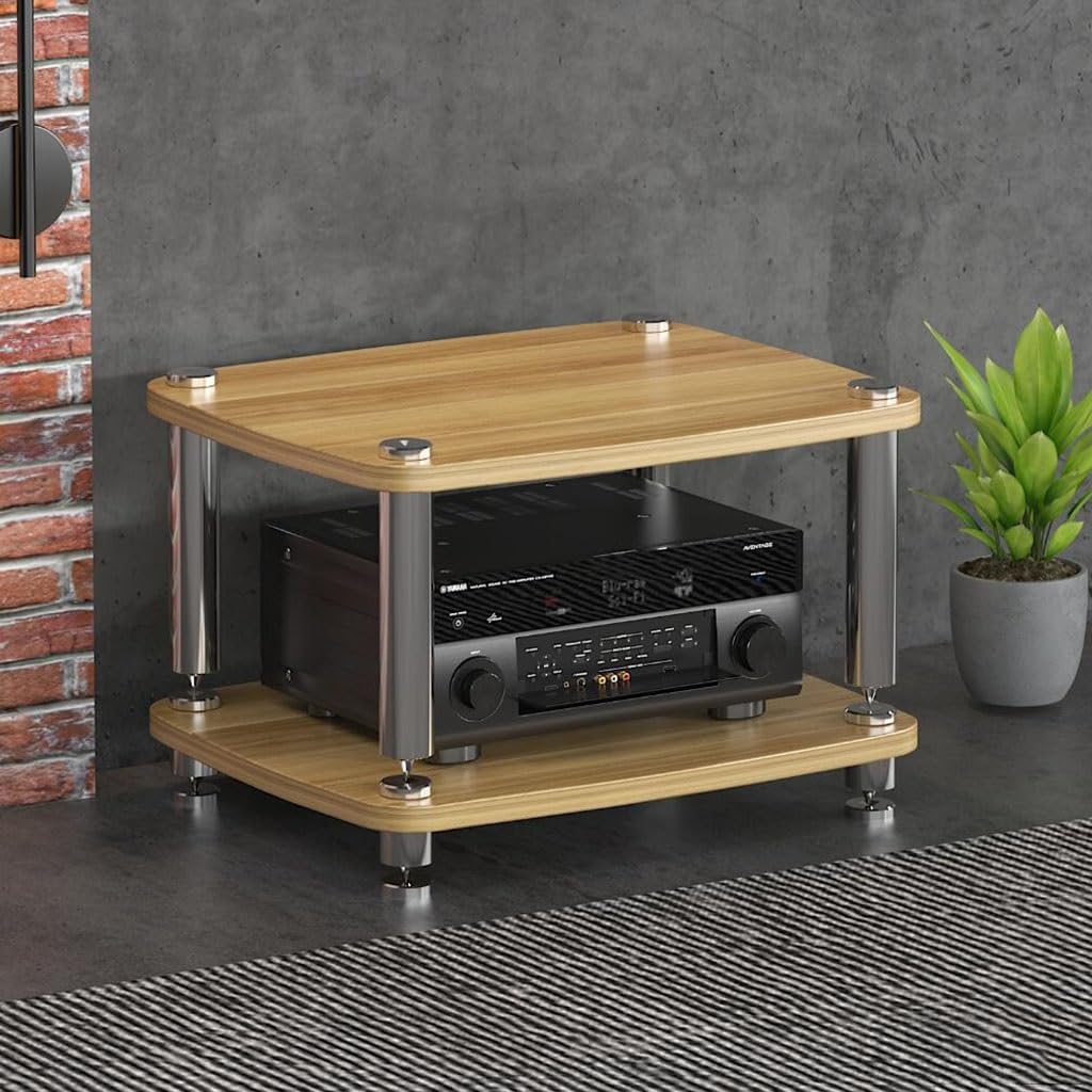 4-warstwowy stojak do szafki audio HiFi – stojak na płyty MDF z amortyzującymi nóżkami, półka na wzmacniacz mocy, drewniane wykończenie, 60 x 48 x 38 cm, idealny dla audiofilów i miłośników muzyki
