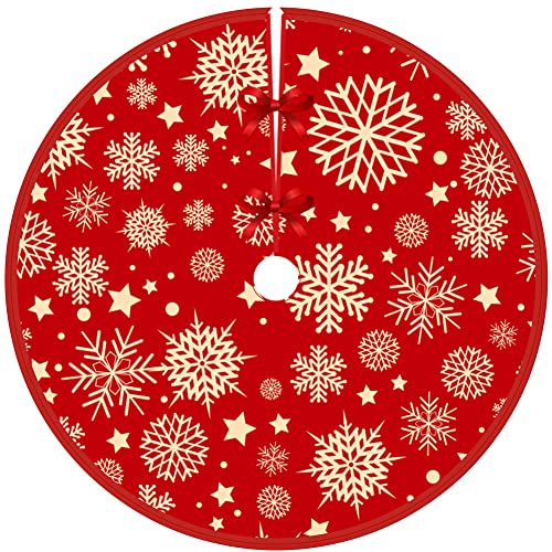 Snowflake Christmas Tree Skirt - 36 Inch Gold And Red Tree Skirt Rustic Christmas Decorations For Country Xmas Holiday Party Decor Indoor Outdoor #TOP7