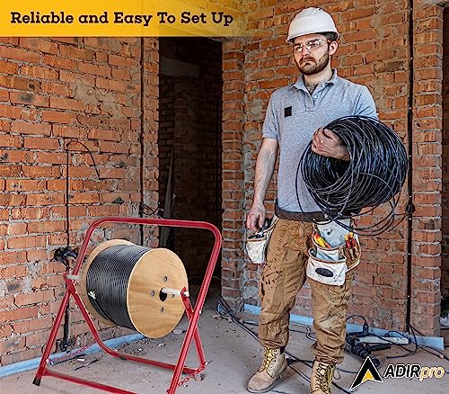 Image of AdirPro Rugged Single Axle Cable Caddy - Industrial Grade Steel Wire Dispenser - Easy Use Cable Holder & Distribution for Workplace Efficiency - Red