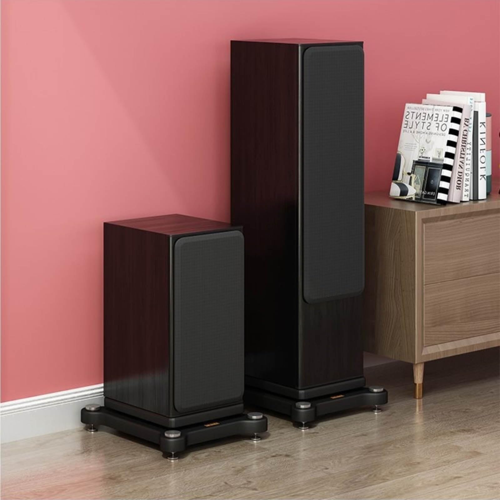 Base Altavoz Pintura Horneada Alta Carga Soporte Antividración Altavoces Estantería Pie Patas Cobre Puro Plataforma Amortiguación Audio Profesional(22 * 28cm)