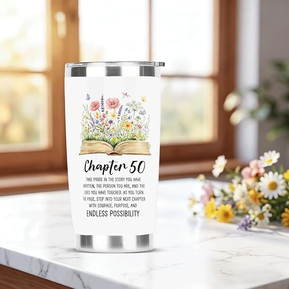 Xiolcxdr 50th Birthday Gift for Women 50 Year Old Birthday Gifts for Women Chapter 50 Tumbler 20 oz Stainless Steel Vacuum Insulated Tumblers Gifts for Mom Grandma Friend Sister Wife