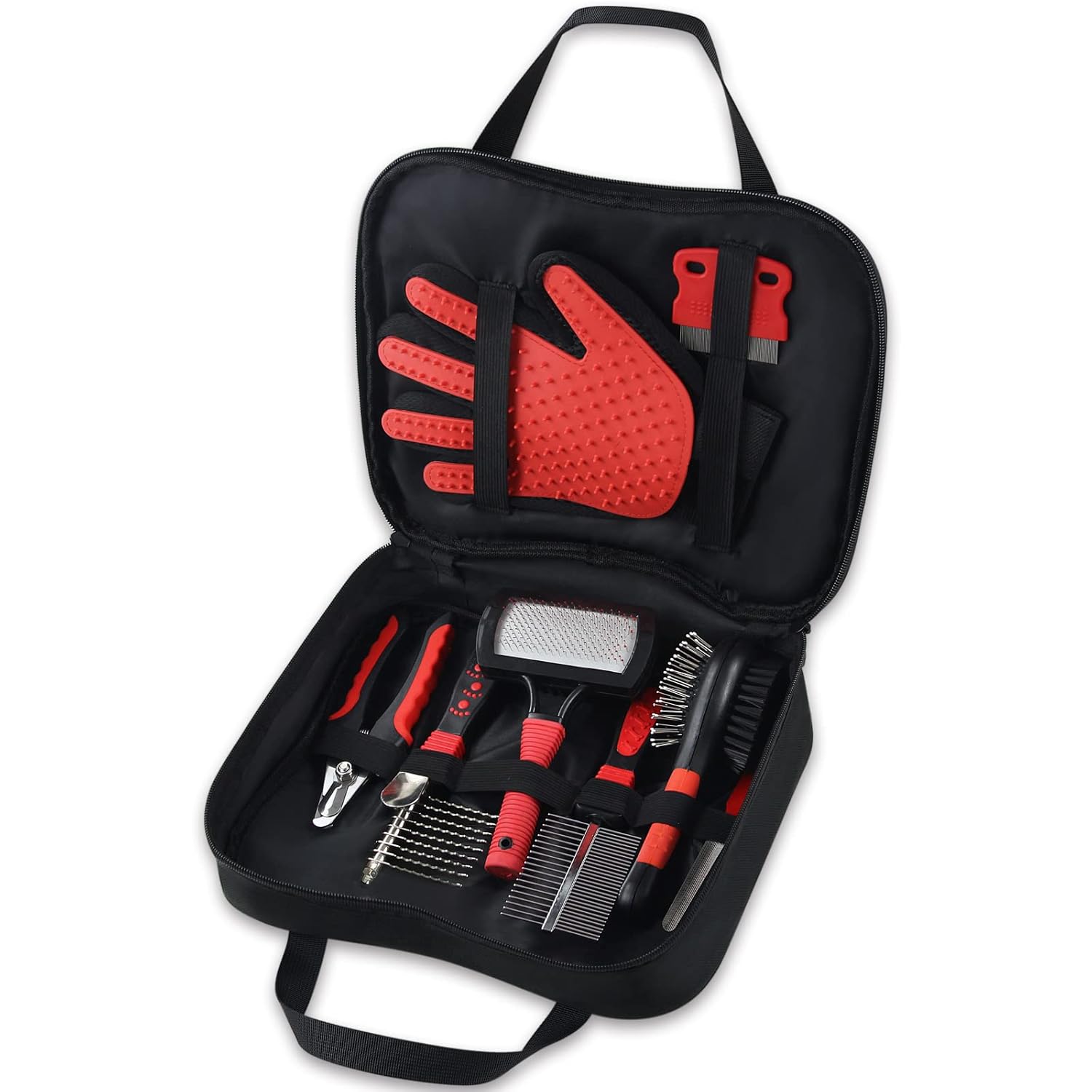 Wisedog 7-Piece Pet Grooming Kit for Dogs & Cats: Slicker Brush, Dematting Comb, Nail Clipper, Flea Comb, Hair Mitts - Professional Home Grooming