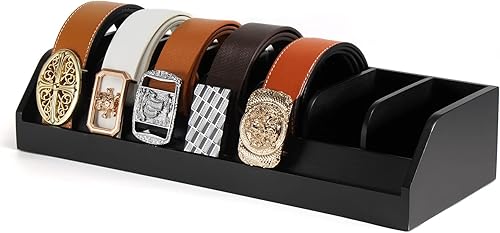 B4Life Organizador de cinturón, 7 compartimentos para cinturón para hombres, soporte de cinturón de bambú para armario y cajón, caja de exhibición
