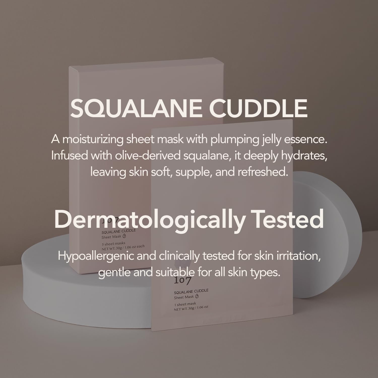 107 SQUALANE CUDDLE Sheet Mask, Pack of 5 Sheets, Squalane & Niacinamide, Hydrating & Rejuvenating Facial Treatment, Korean Skincare, 30g (1.06oz) per Sheet