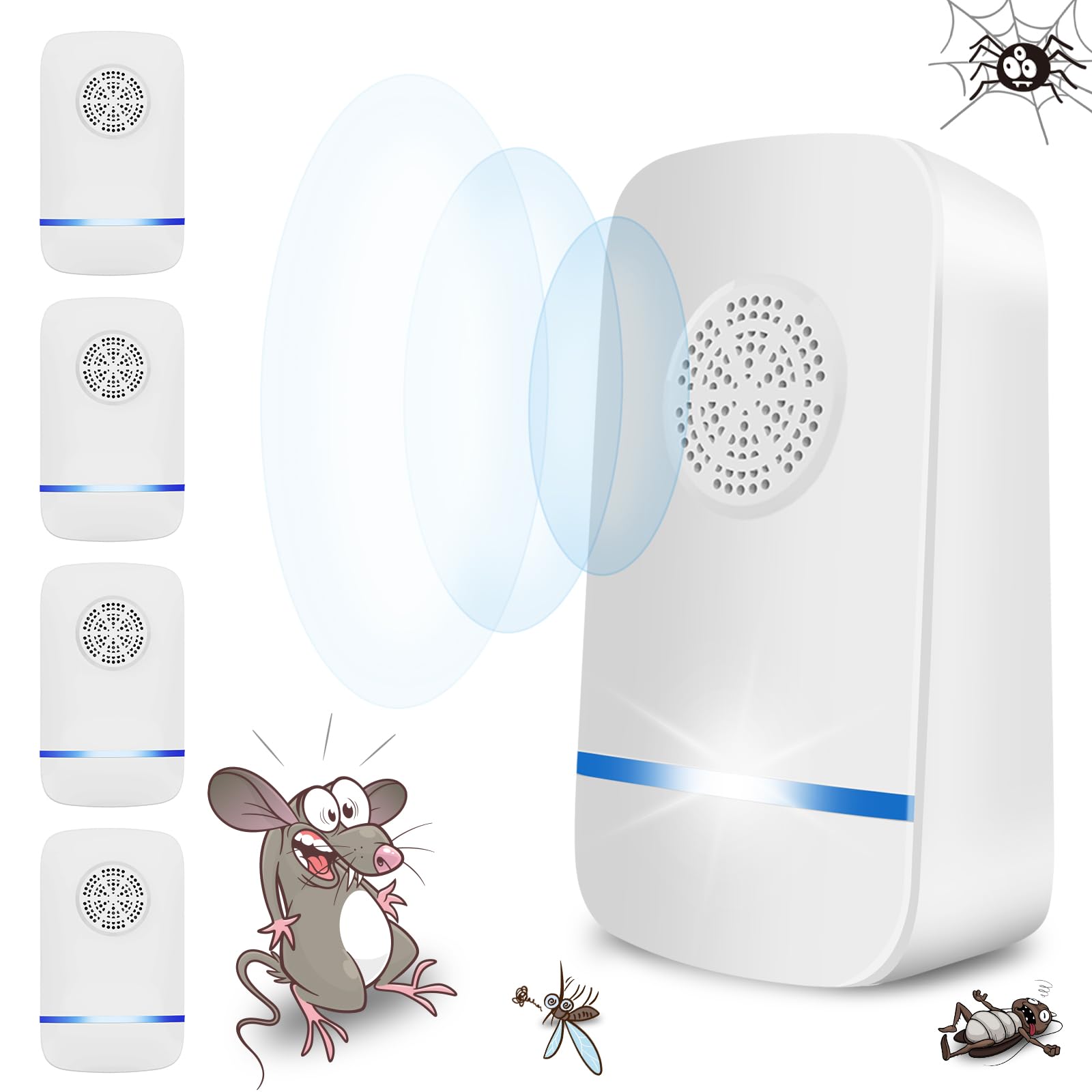 Ultrasonic Pest Repeller, Mouse Repellent, 4 Pack Insect Repellent Plug In, Pest Control for Mice, Rat, Mosquito, Spider, Cockroach, Ant, Fly Etc, Safe for Pets and Humans
