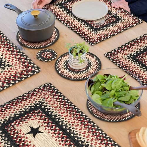 Gloucester Jute Braided Trivet Set (8") – Black & Red