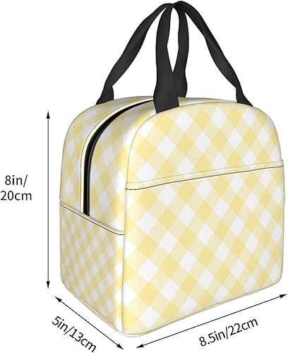 Miniatura 3 de DADABULIU Bolsa de almuerzo con aislamiento térmico a cuadros amarillo pastel para adultos, niños, niñas, mujeres, trabajo, oficina, escuela,
