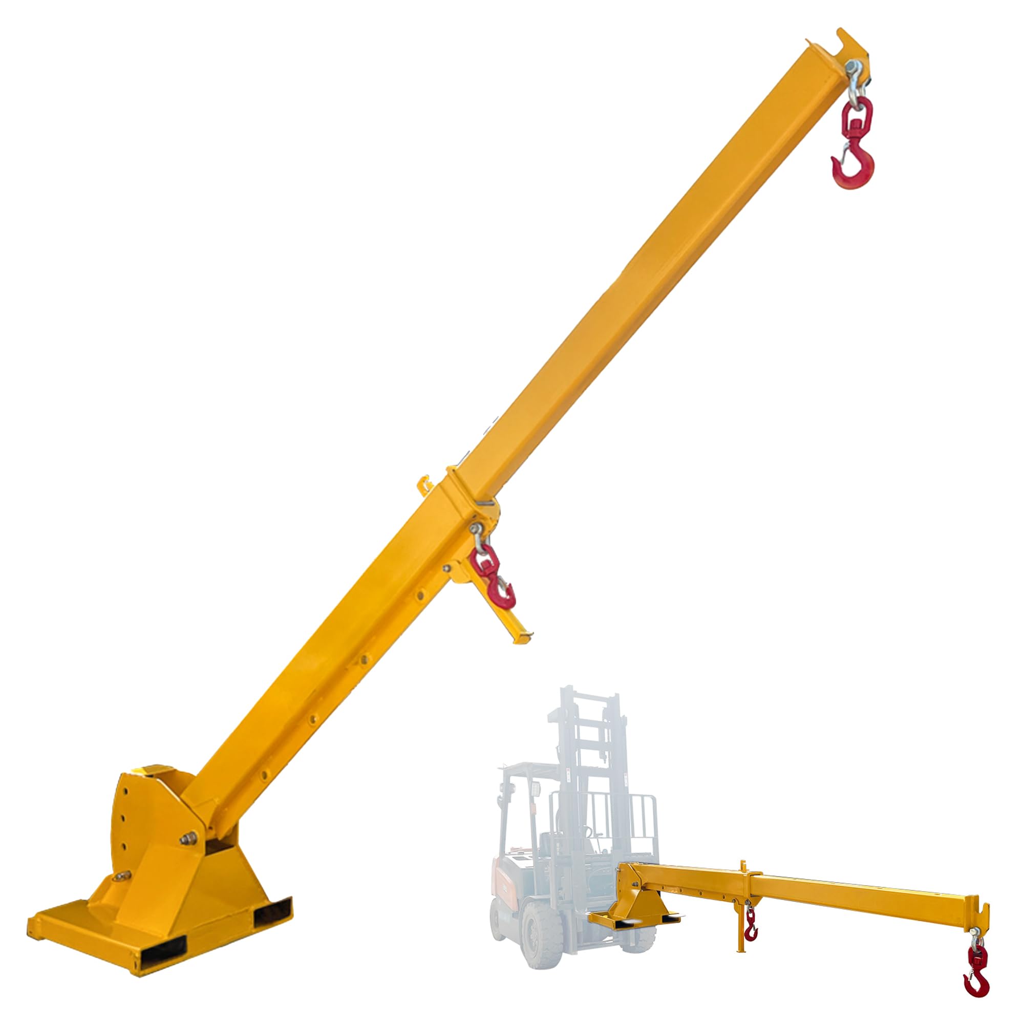 IntXanth 6600Lbs Telescopic Pivoting Fork Lift Booms with 2 Hooks, 4 Increasing Angles, Forklift Boom Extension to 12', Telescoping Forklift Boom Attachment