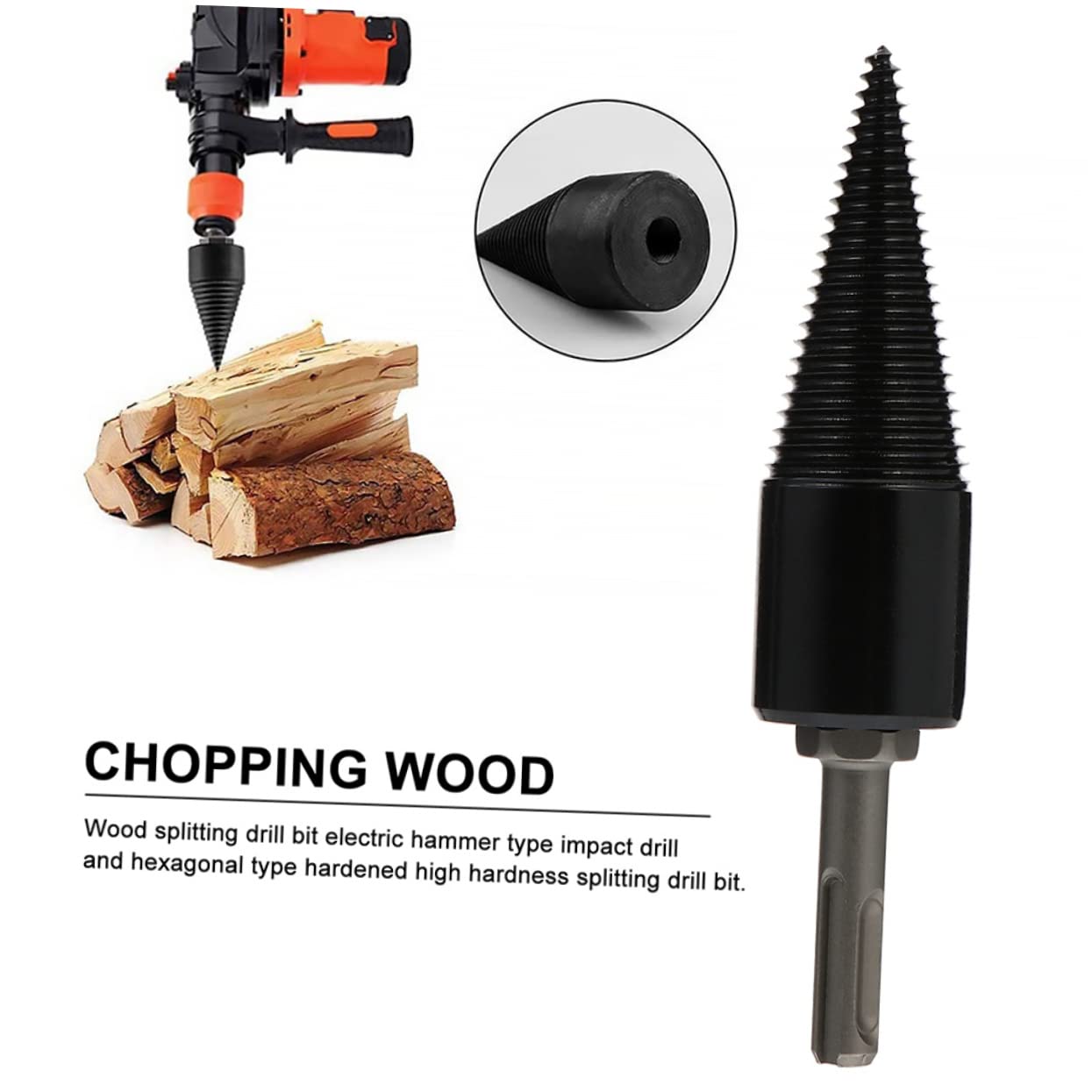 Kisangel Broca Cónica para Partir Madera de Acero Alto de 45mm con Mango Redondo, Herramienta para Carpintería y Leña Adecuado para Uso en Hogar y Granja
