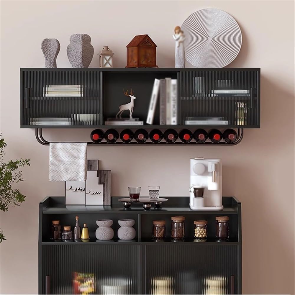 Bookshelf Wall Mounted Organizer Bookshelf, Manmade Board with Sliding Plastic Door Storage Cabinet, for Office Home Kitchen Display Rack (Black) ﻿ Book Shelf(L120xW28xH35 cm)