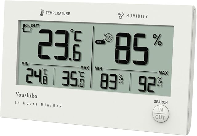 Youshiko Digital Wireless Thermo - Hygrometer, Indoor outdoor Weather Thermometer Hygrometer Gauge, Monitor Temperature Humidity Meter , outdoor Sensor Min / Max Records ( 24 Hour Auto Reset ) .