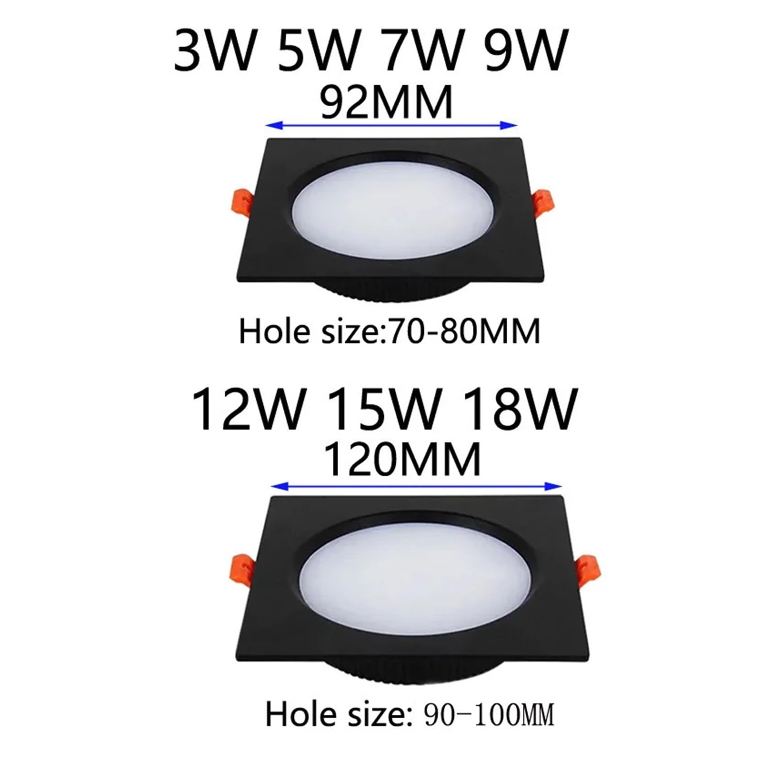 Generico Faretto da incasso a pannello LED a quadrato ultrasottile soffitto 3W 5W 7W 9W 12W 15W 18W