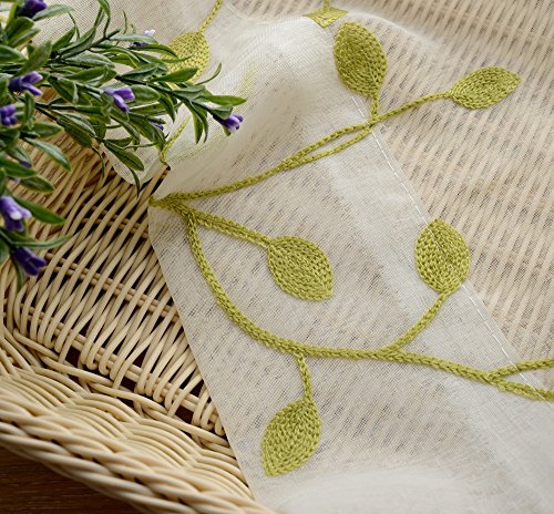 Tiyana Ivy Leaf Embroidered Sheer Panels Window Crushed Sheer Gauze Curtain Panels Room Curtain Voile Tulle Window Drapery Rod Pocket, 1 Panel, Green Leaf White Sheer, W54 X L63 Inch #TOP4
