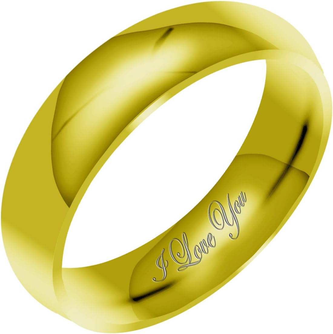 Everstone Women's Shiny Polish 3MM & 4MM & 6MM Dome Promise Ring Wedding Bands Titanium Ring Color: Yellow Gold Engraved I Love You