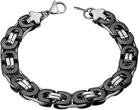 ChainsHouse Bracelet Gourmette Homme Acier Argent/Noir/Or Inoxydable, Chaîne de Main Grosse Maille Byzantine Longueur 19/21cm,Largeur 6/8/10mm Bracelet de Chaîne pour Hommes Garçons Bijou Cadeau