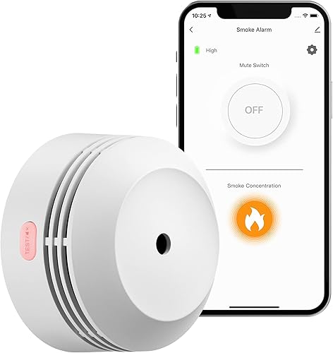 AEGISLINK - Detector de humo de incendios inalámbrico inteligente con control de aplicación, batería de litio reemplazable, función de