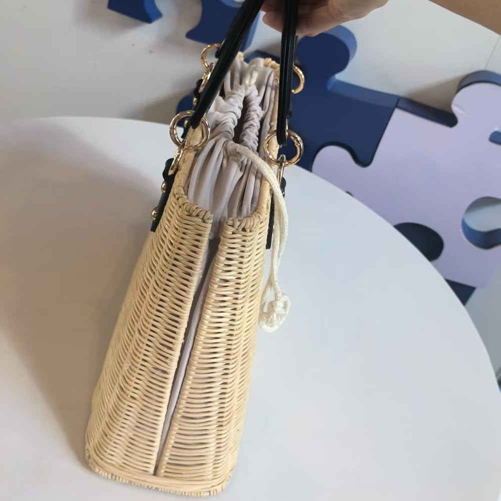 Handwoven Rattan Tote Bag Purse for Women Summer Beach Rattan Woven Handbag