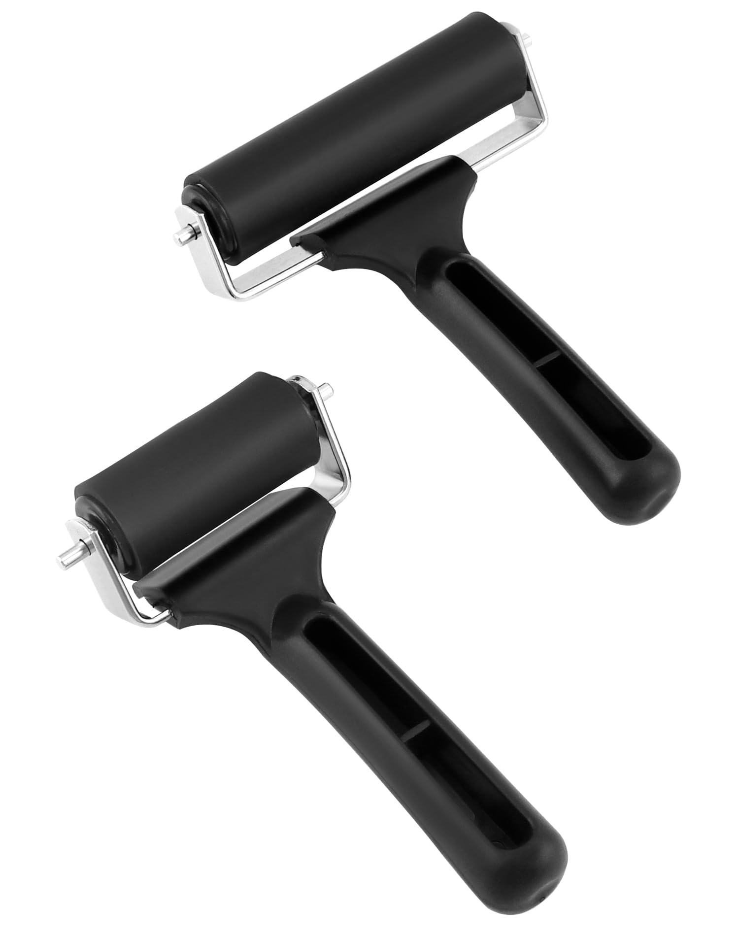 QWORK® Rubber Rollers, Glue Roller, Pressing Roller for Linocut, Stamping, Printing, Wallpaper and Arts & Crafts, Black, 2.36+3.93 Inch/6cm+10cm